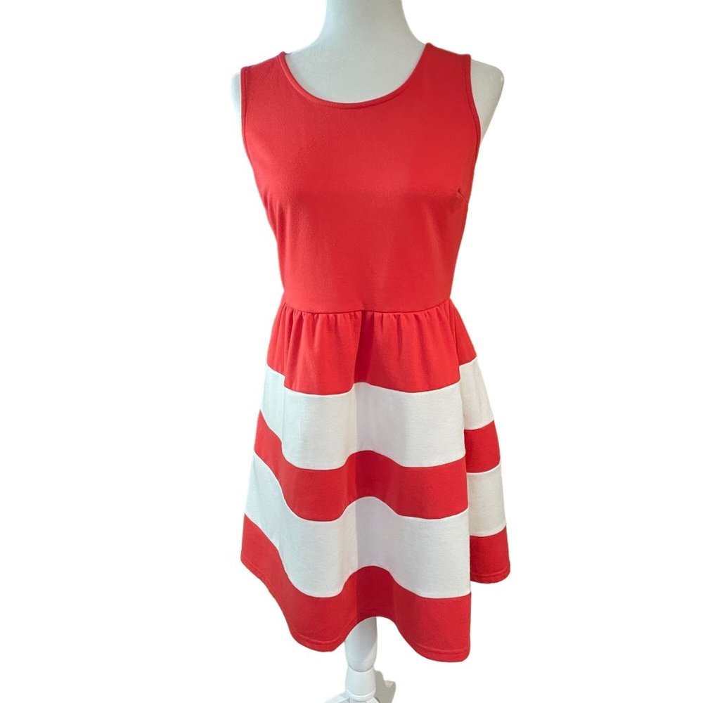 Charming Charlie Orange White Striped A Line Dress - Small